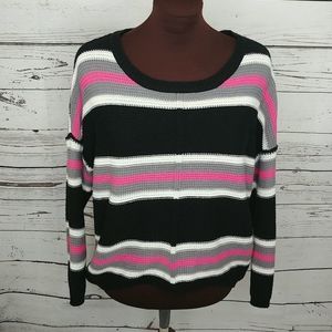 Free People‎ Black Pink Striped Sweater